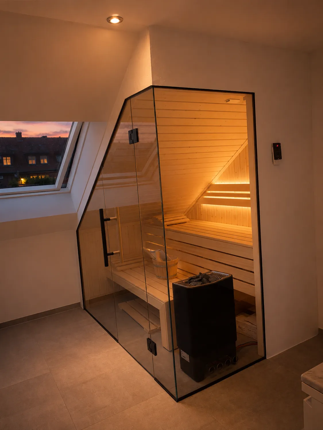 Sauna Stegmann - Wellness & More - Individuelle Sauna mit Dachschräge im Rhein-Main-Gebiet